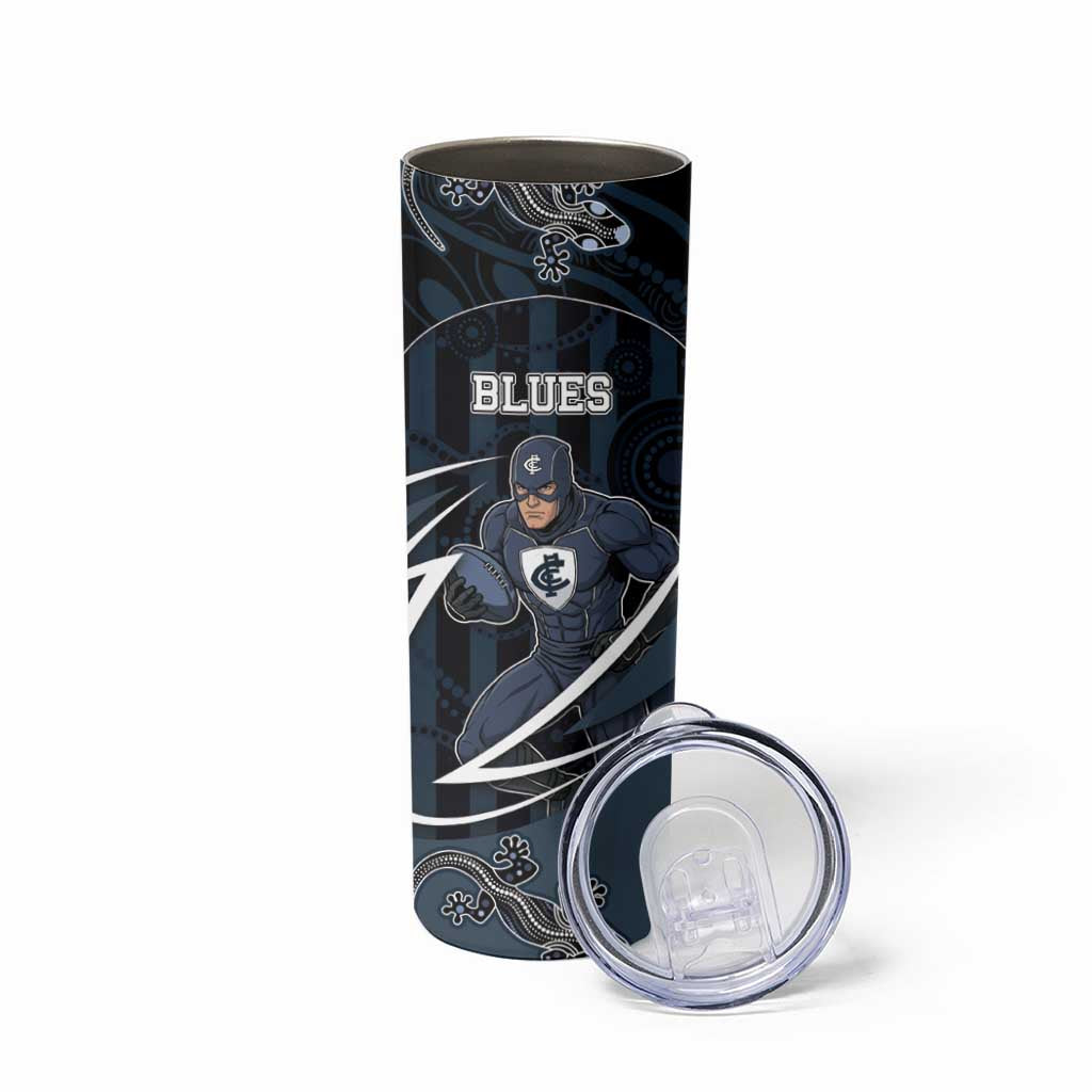 Custom Carlton Navy Skinny Tumbler Captain With Aboriginal Art