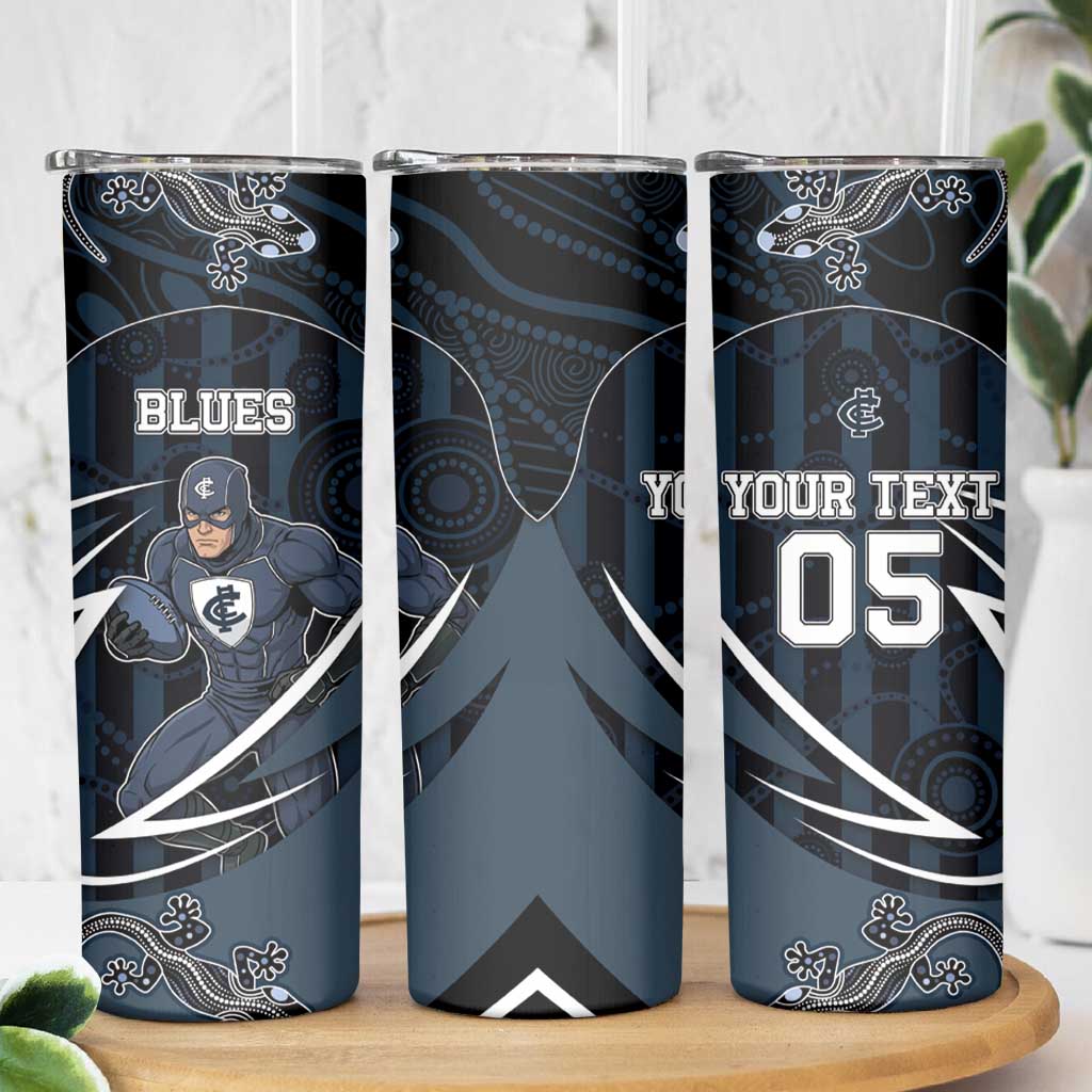 Custom Carlton Navy Skinny Tumbler Captain With Aboriginal Art