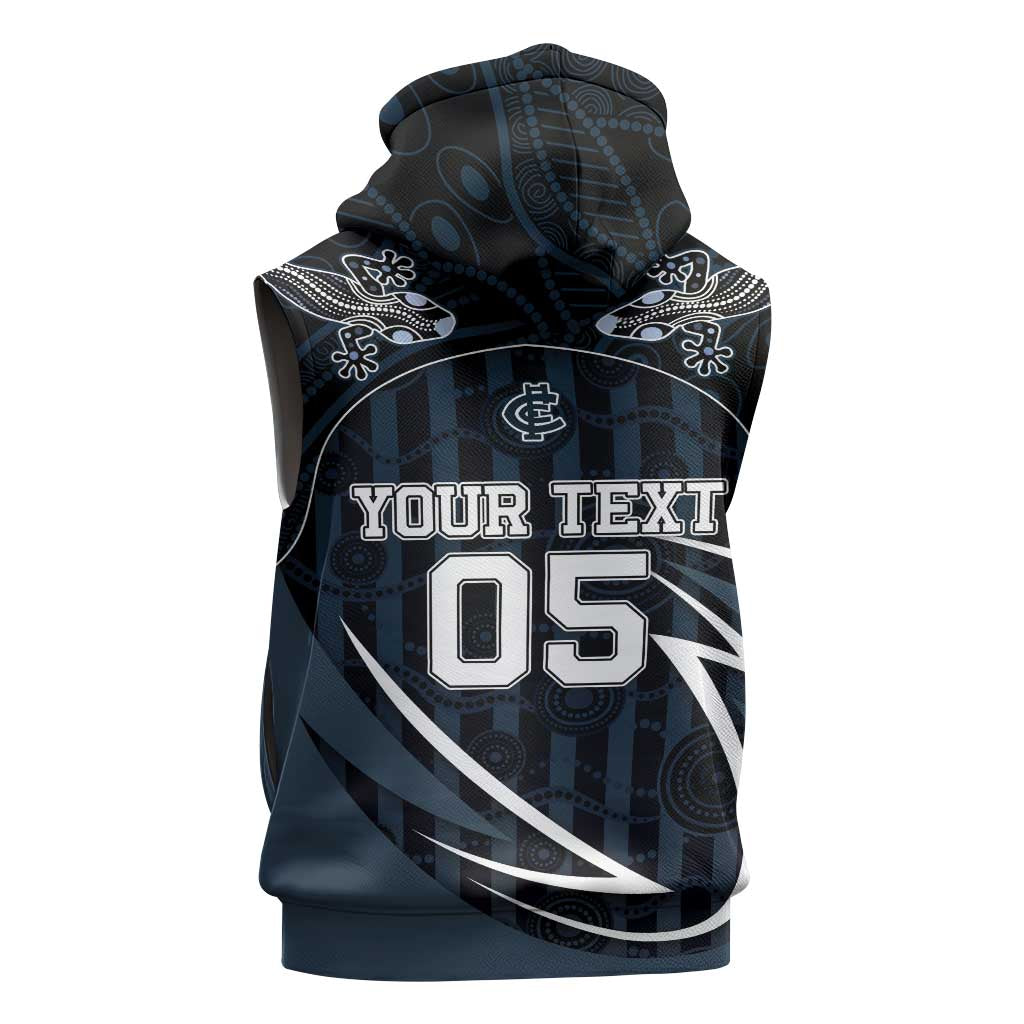 Custom Carlton Navy Sleeveless Hoodie Captain With Aboriginal Art