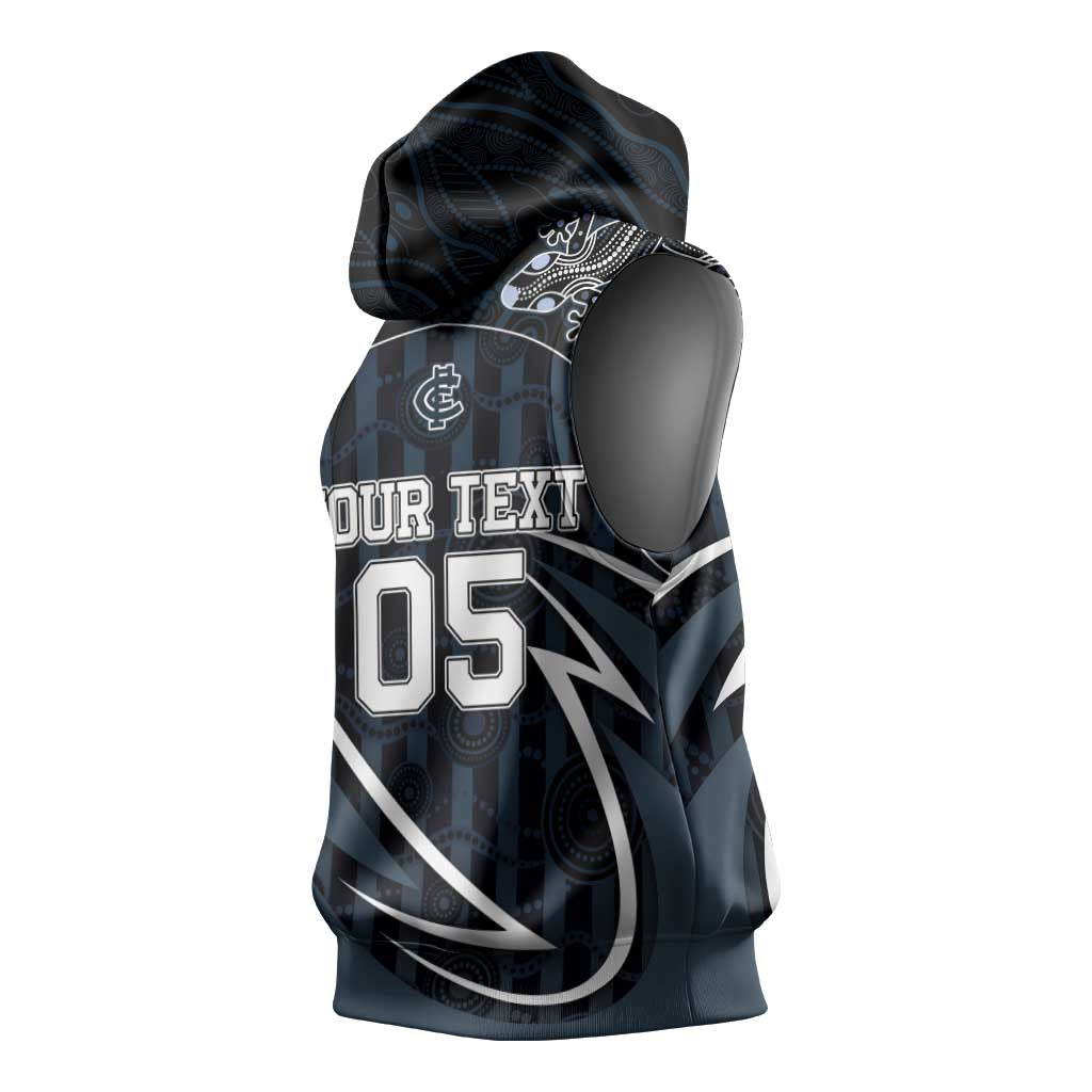 Custom Carlton Navy Sleeveless Hoodie Captain With Aboriginal Art