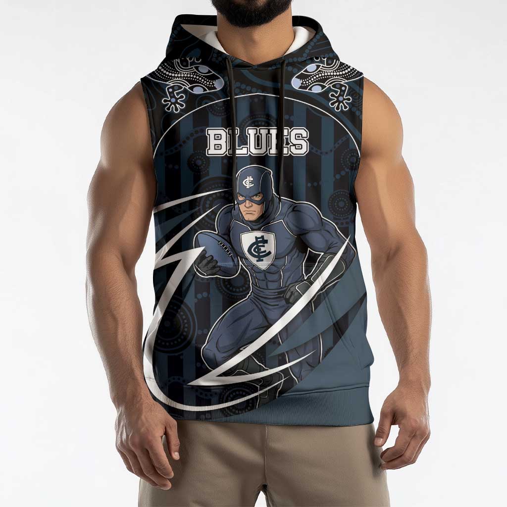 Custom Carlton Navy Sleeveless Hoodie Captain With Aboriginal Art