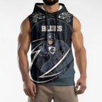 Custom Carlton Navy Sleeveless Hoodie Captain With Aboriginal Art