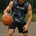 Custom Carlton Navy Sleeveless Hoodie Captain With Aboriginal Art