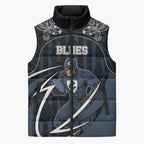 Custom Carlton Navy Sleeveless Puffer Jacket Captain With Aboriginal Art