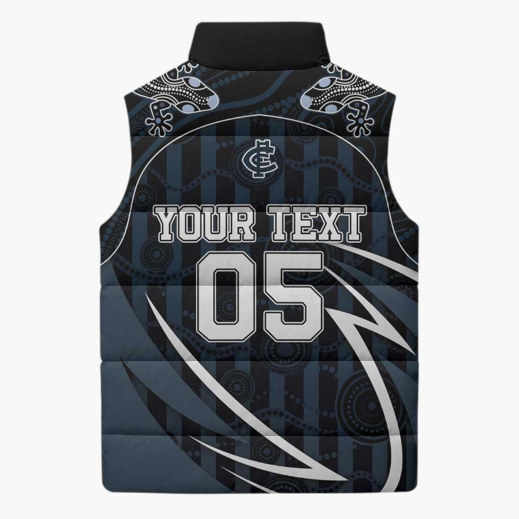 Custom Carlton Navy Sleeveless Puffer Jacket Captain With Aboriginal Art