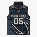 Custom Carlton Navy Sleeveless Puffer Jacket Captain With Aboriginal Art