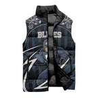 Custom Carlton Navy Sleeveless Puffer Jacket Captain With Aboriginal Art