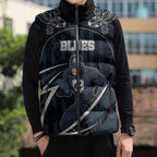 Custom Carlton Navy Sleeveless Puffer Jacket Captain With Aboriginal Art