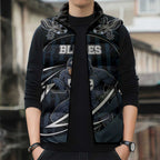 Custom Carlton Navy Sleeveless Puffer Jacket Captain With Aboriginal Art
