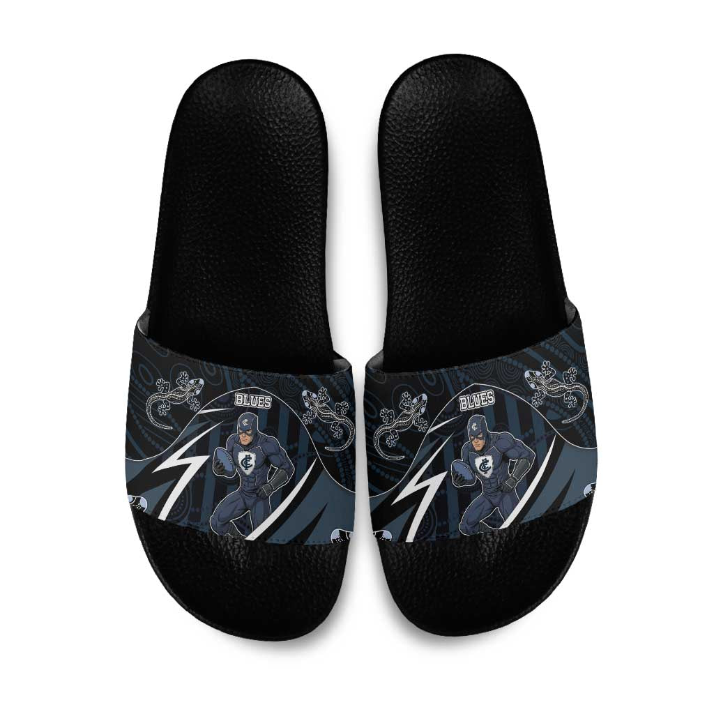 Carlton Navy Slide Sandals Captain With Aboriginal Art