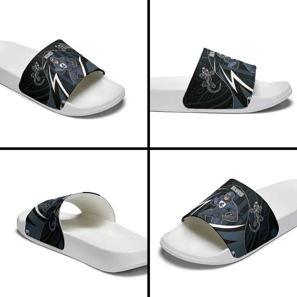 Carlton Navy Slide Sandals Captain With Aboriginal Art