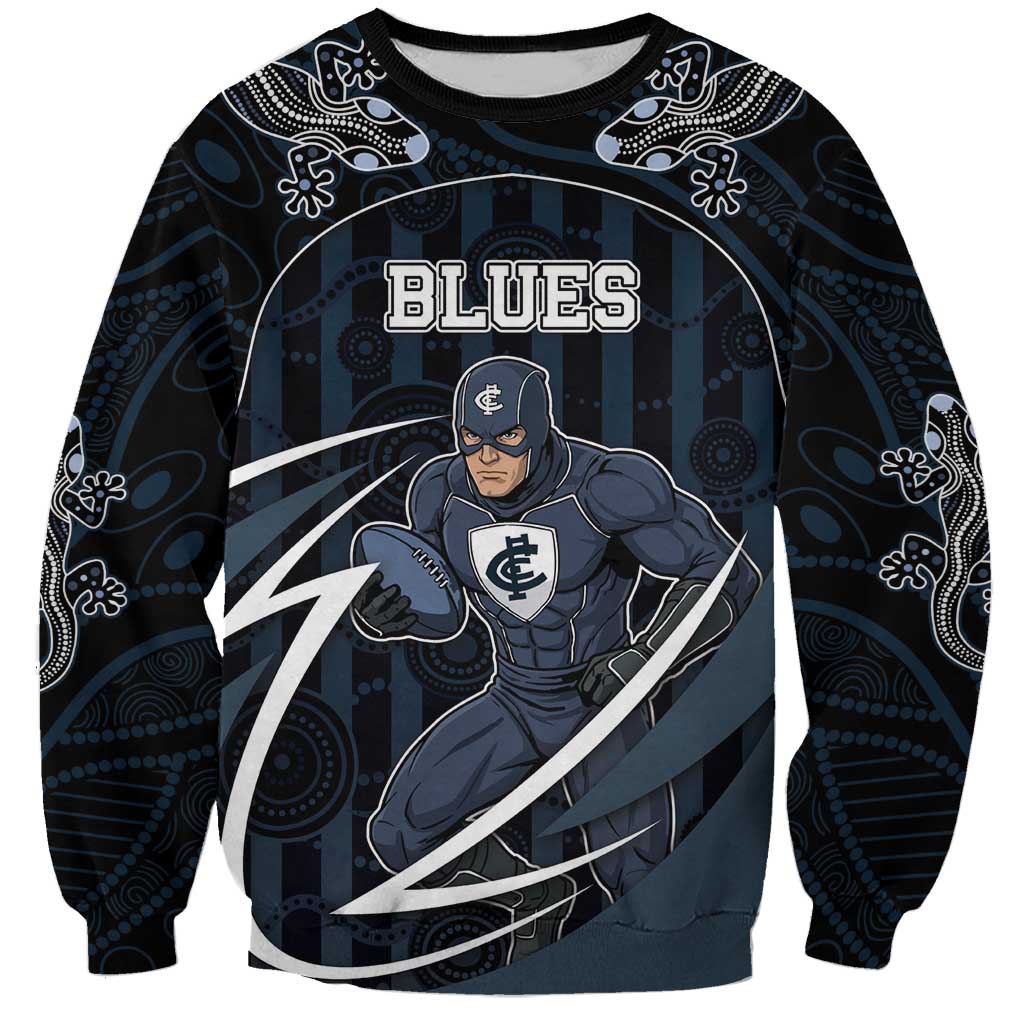 Custom Carlton Navy Sweatshirt Captain With Aboriginal Art