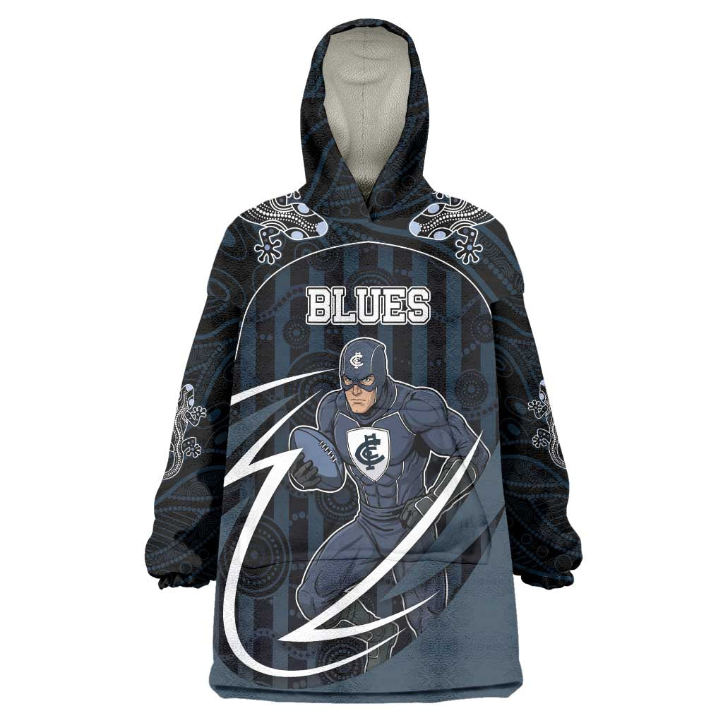 Custom Carlton Navy Wearable Blanket Hoodie Captain With Aboriginal Art