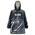 Custom Carlton Navy Wearable Blanket Hoodie Captain With Aboriginal Art