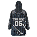 Custom Carlton Navy Wearable Blanket Hoodie Captain With Aboriginal Art