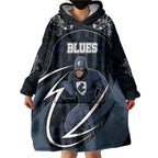Custom Carlton Navy Wearable Blanket Hoodie Captain With Aboriginal Art