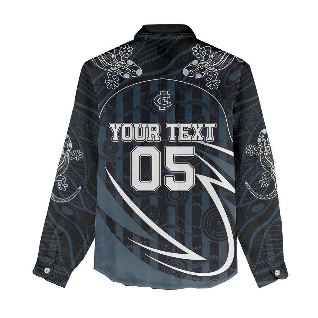 Custom Carlton Navy Women Casual Shirt Captain With Aboriginal Art