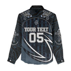Custom Carlton Navy Women Casual Shirt Captain With Aboriginal Art
