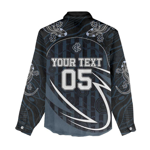 Custom Carlton Navy Women Casual Shirt Captain With Aboriginal Art