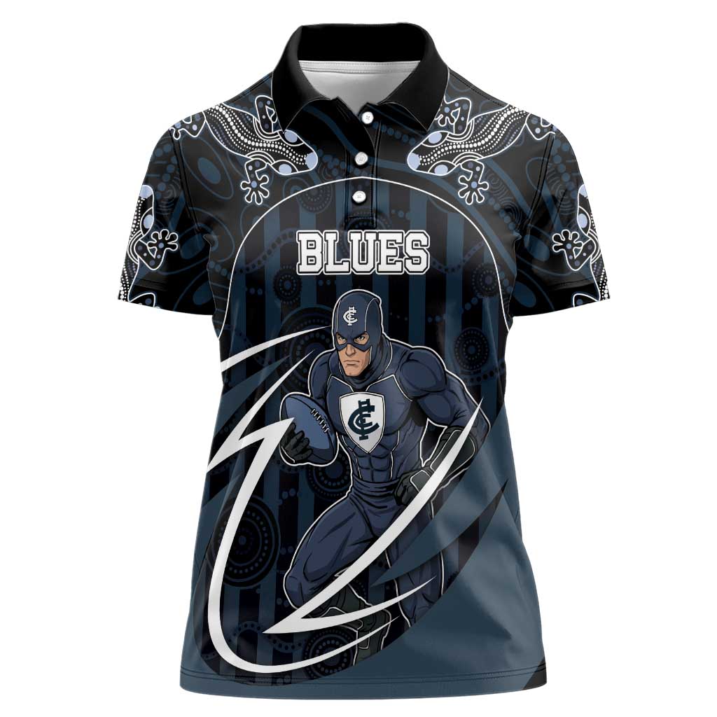 Custom Carlton Navy Women Polo Shirt Captain With Aboriginal Art