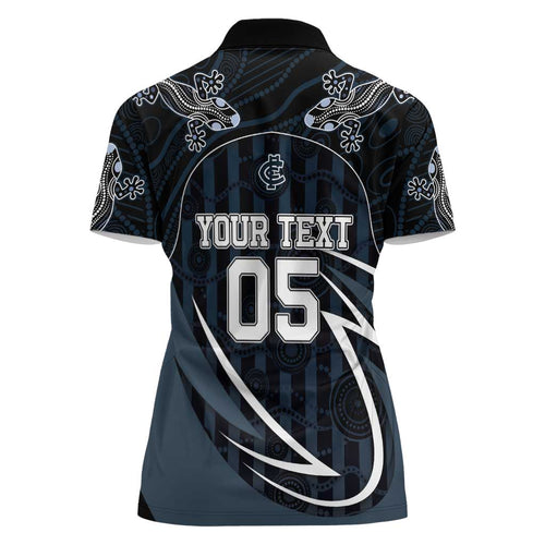 Custom Carlton Navy Women Polo Shirt Captain With Aboriginal Art