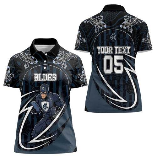 Custom Carlton Navy Women Polo Shirt Captain With Aboriginal Art