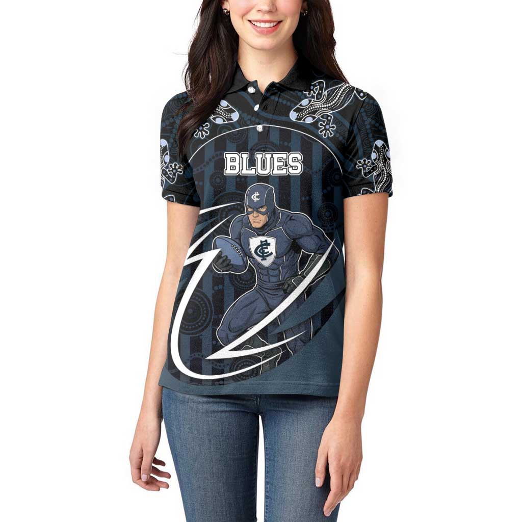 Custom Carlton Navy Women Polo Shirt Captain With Aboriginal Art