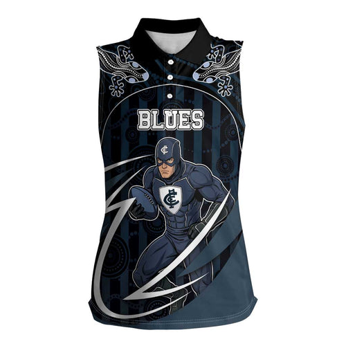 Custom Carlton Navy Women Sleeveless Polo Shirt Captain With Aboriginal Art