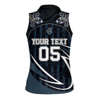 Custom Carlton Navy Women Sleeveless Polo Shirt Captain With Aboriginal Art