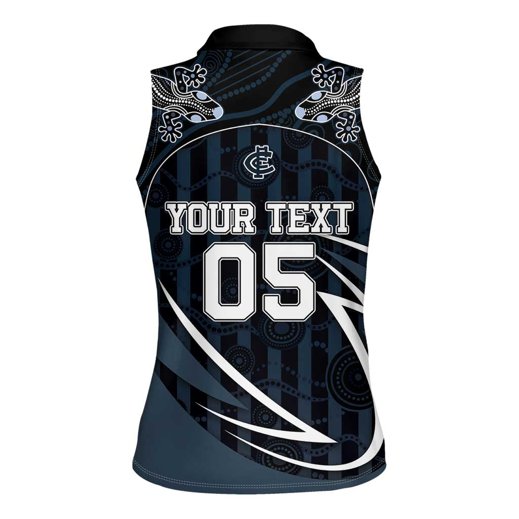 Custom Carlton Navy Women Sleeveless Polo Shirt Captain With Aboriginal Art