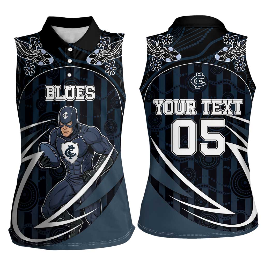 Custom Carlton Navy Women Sleeveless Polo Shirt Captain With Aboriginal Art