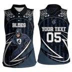 Custom Carlton Navy Women Sleeveless Polo Shirt Captain With Aboriginal Art