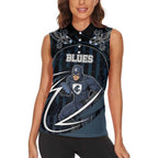 Custom Carlton Navy Women Sleeveless Polo Shirt Captain With Aboriginal Art