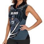 Custom Carlton Navy Women Sleeveless Polo Shirt Captain With Aboriginal Art