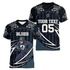 Custom Carlton Navy Women V-Neck T-Shirt Captain With Aboriginal Art