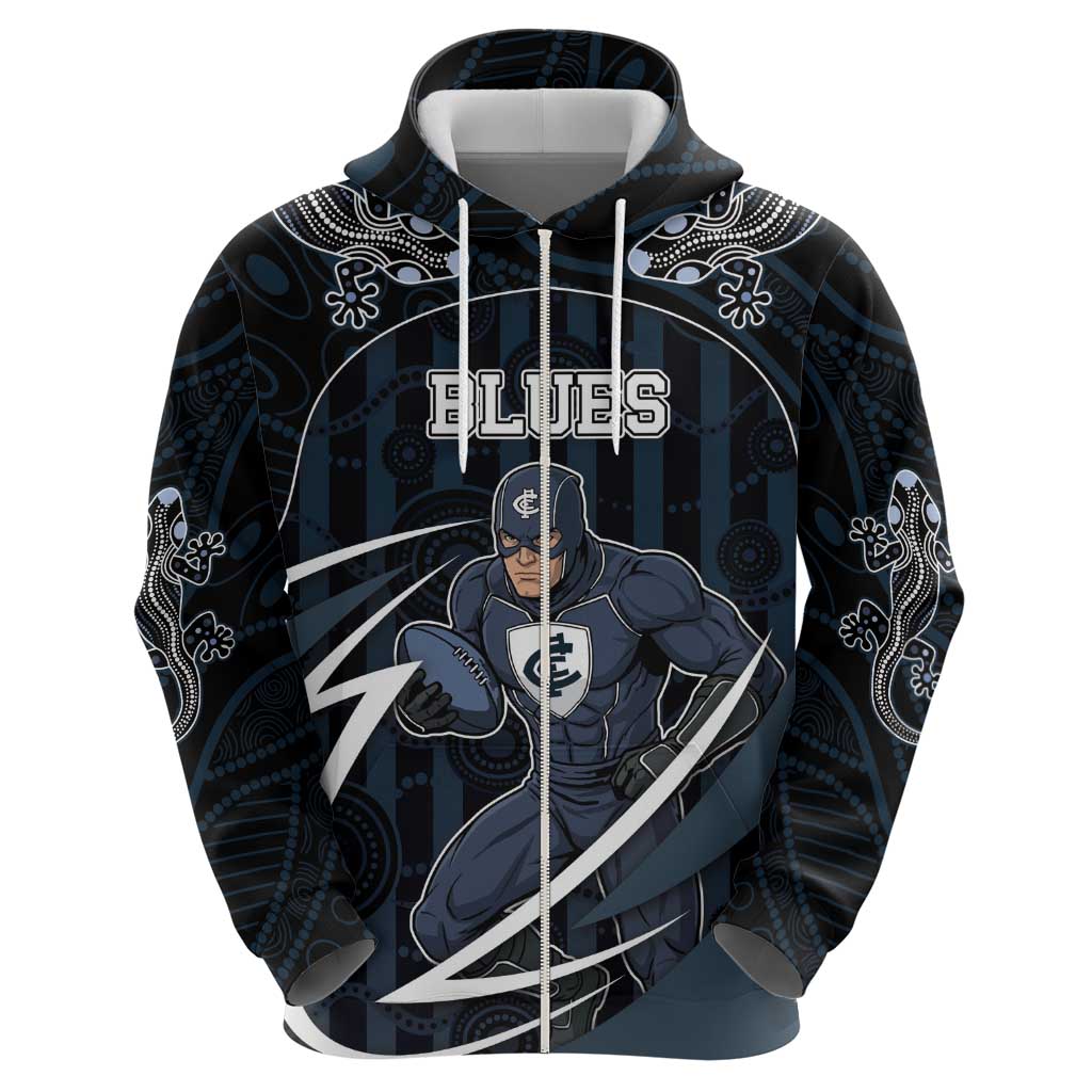 Custom Carlton Navy Zip Hoodie Captain With Aboriginal Art