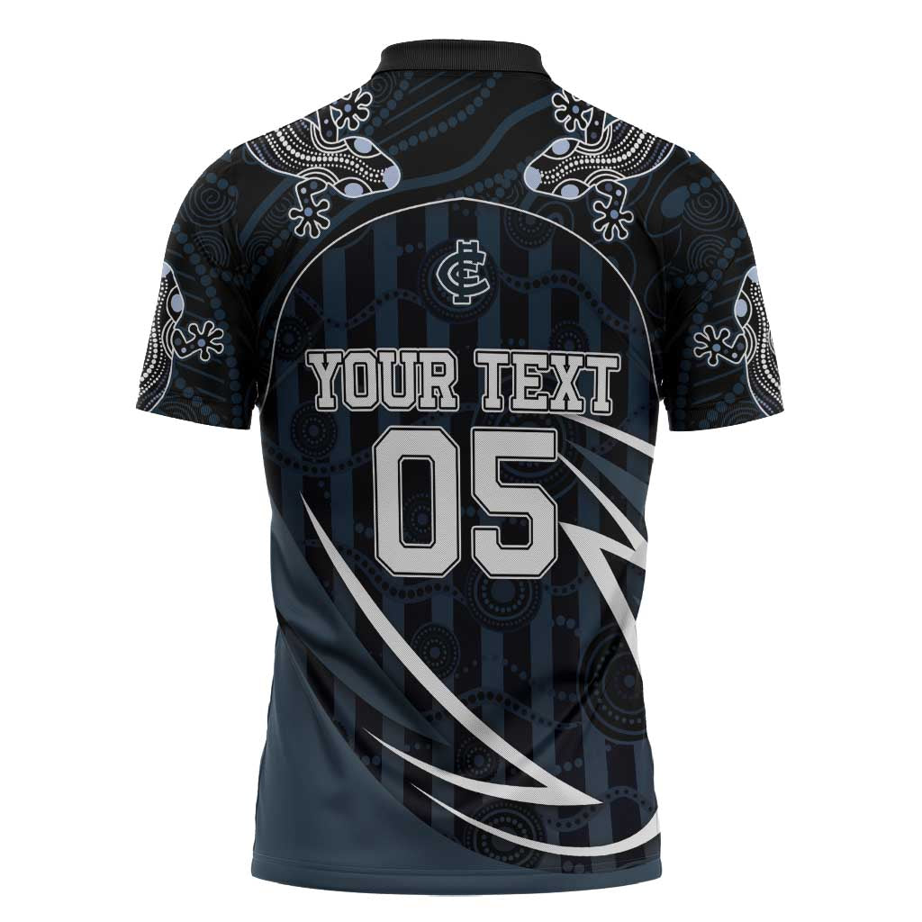 Custom Carlton Navy Zipper Polo Shirt Captain With Aboriginal Art