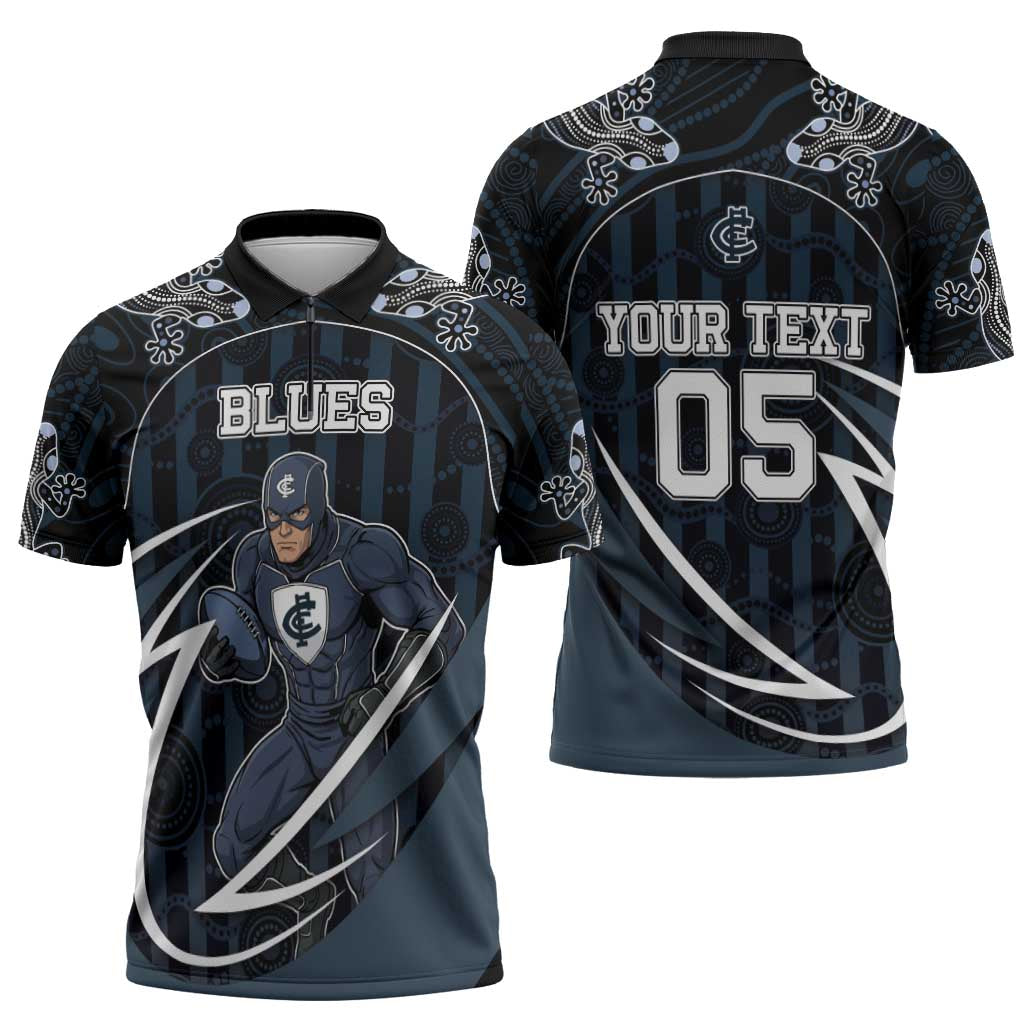 Custom Carlton Navy Zipper Polo Shirt Captain With Aboriginal Art