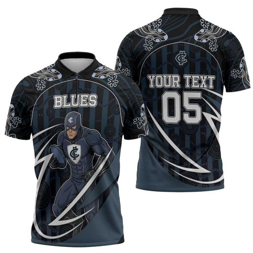 Custom Carlton Navy Zipper Polo Shirt Captain With Aboriginal Art