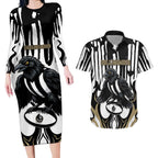 Custom Collingwood Black Couples Matching Long Sleeve Bodycon Dress and Hawaiian Shirt Unique Style