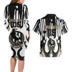 Custom Collingwood Black Couples Matching Long Sleeve Bodycon Dress and Hawaiian Shirt Unique Style