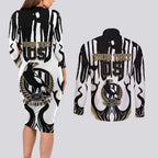 Custom Collingwood Black Couples Matching Long Sleeve Bodycon Dress and Long Sleeve Button Shirt Unique Style