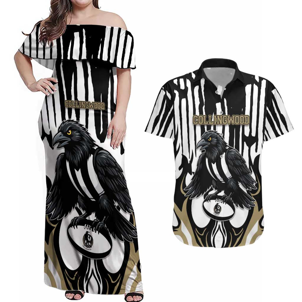 Custom Collingwood Black Couples Matching Off Shoulder Maxi Dress and Hawaiian Shirt Unique Style