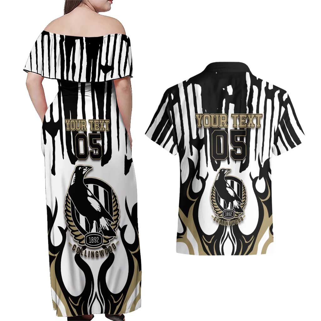 Custom Collingwood Black Couples Matching Off Shoulder Maxi Dress and Hawaiian Shirt Unique Style