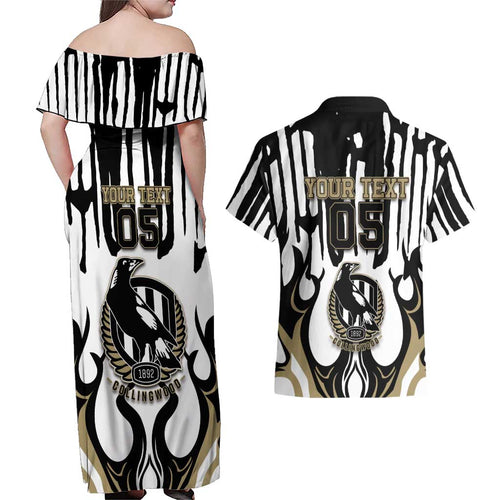 Custom Collingwood Black Couples Matching Off Shoulder Maxi Dress and Hawaiian Shirt Unique Style