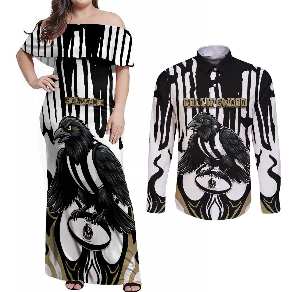 Custom Collingwood Black Couples Matching Off Shoulder Maxi Dress and Long Sleeve Button Shirt Unique Style