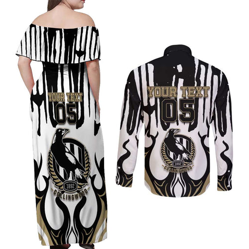 Custom Collingwood Black Couples Matching Off Shoulder Maxi Dress and Long Sleeve Button Shirt Unique Style