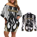 Custom Collingwood Black Couples Matching Off Shoulder Short Dress and Long Sleeve Button Shirt Unique Style