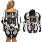 Custom Collingwood Black Couples Matching Off Shoulder Short Dress and Long Sleeve Button Shirt Unique Style