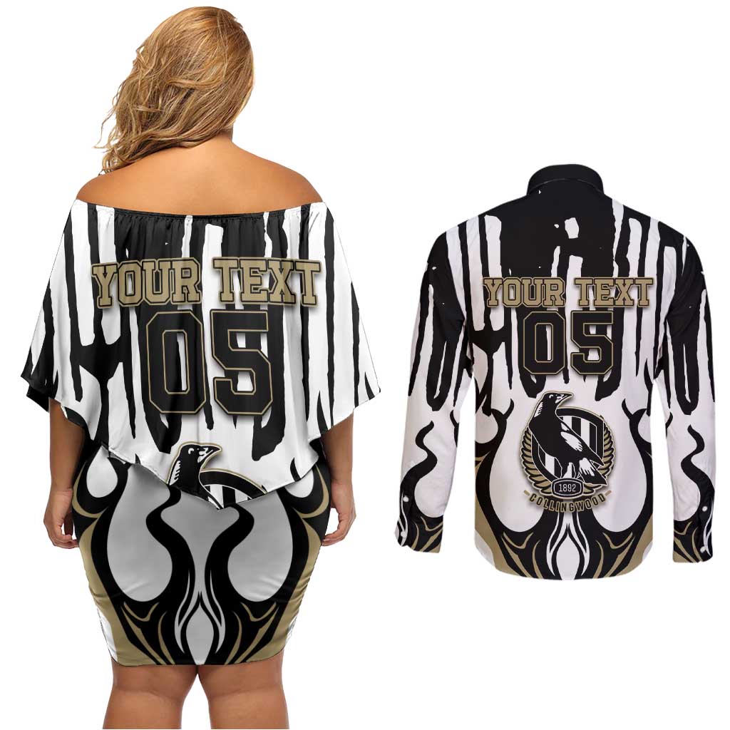 Custom Collingwood Black Couples Matching Off Shoulder Short Dress and Long Sleeve Button Shirt Unique Style